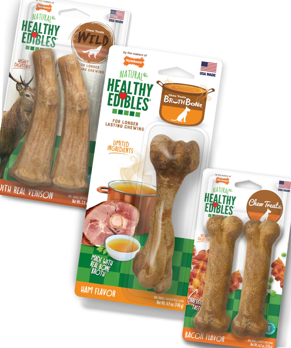 Nylabone Healthy Edibles, paquete frente: recompensa para el juego diario.
