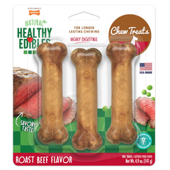 Nylabone Healthy Edibles en empaque, sabor a res asada para perros.