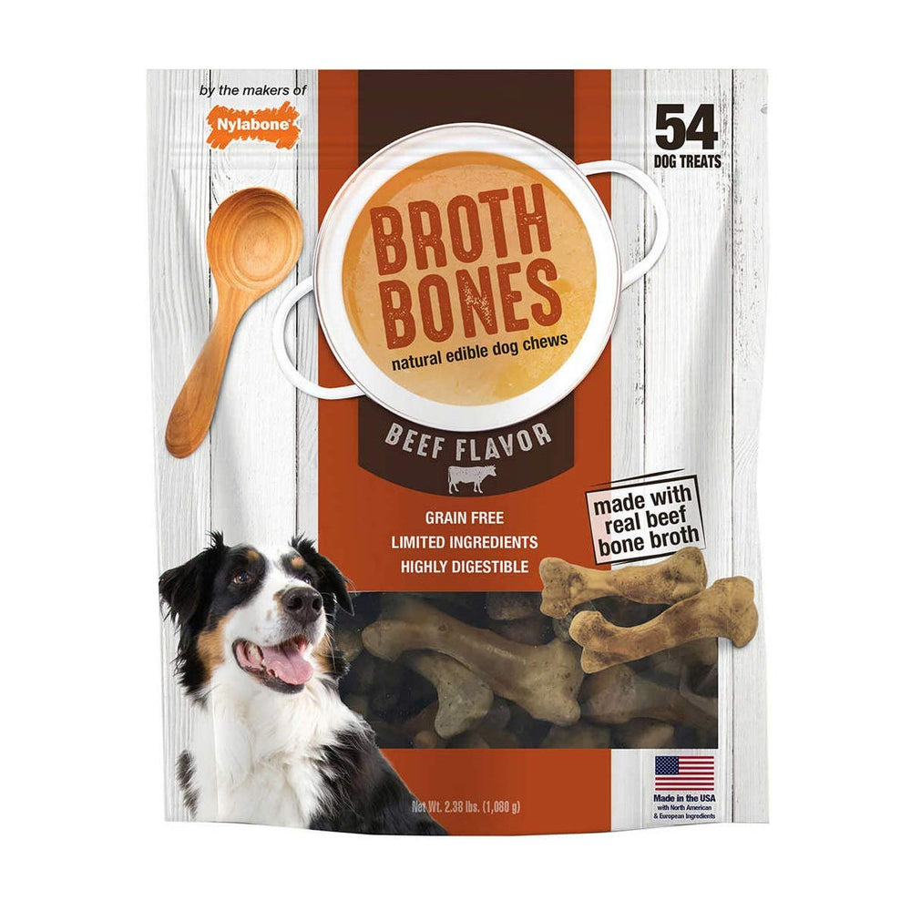 Nylabone Huesos de Caldo de Res, paquete de 54 premios para perros.