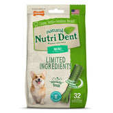 Nylabone Nutri Dent, paquete frontal, aliento más fresco para perros tras la merienda.