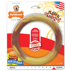 Nylabone Potenciador de Masticación, anillo liso sabor tocino-hamburguesa para perros grandes, facilita la masticación