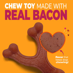 Nylabone bacon flavor wishbone with multiple ends keeps dogs busy and curious.