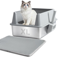 Nyutu caja de arena de acero inoxidable XL con tapa para higiene y control de olores.