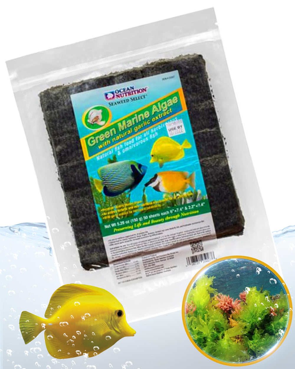 Ocean Nutrition Seaweed Select – hojas-alga-verde para dieta herbívora equilibrada.