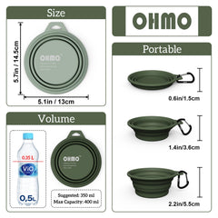 OHMO tazón plegable en verde claro, portátil para agua y comida