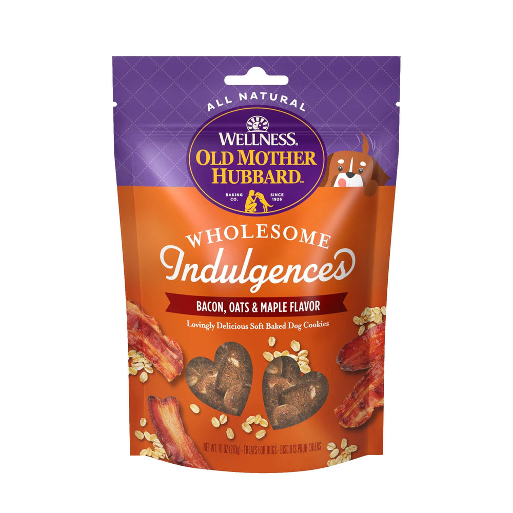 Old Mother Hubbard galletas para perro en forma de corazón con trozos visibles, ideal para premiar entrenamiento.