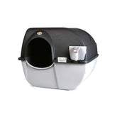Omega Paw Elite Roll ’N Clean, vista exterior con acabado cromado para gatos pequeños.