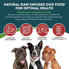 Only Natural Pet Raw Blends Infused Grain Free, envase de 18 libras para consumo prolongado.