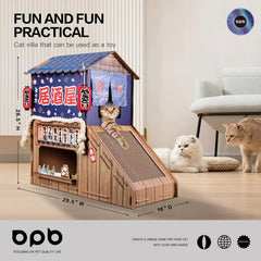 opbodqo casa de gato cartón con rasca lateral y sonido crujiente de metal