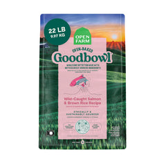Open Farm Goodbowl salmón ingredientes principales, nutrición equilibrada para perros activos.