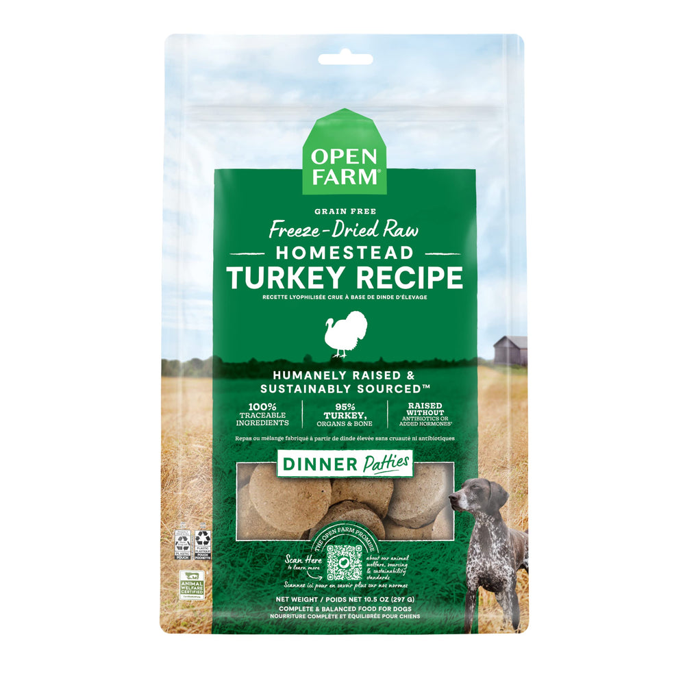 Open Farm patty de pavo 95% carne, lista para completar la comida.