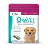 OraVet envase rosa con masticables para perro grande, mejora higiene bucal