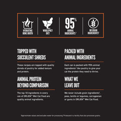ORIJEN Chunks & Shreds Ingredientes animales principales en la mezcla