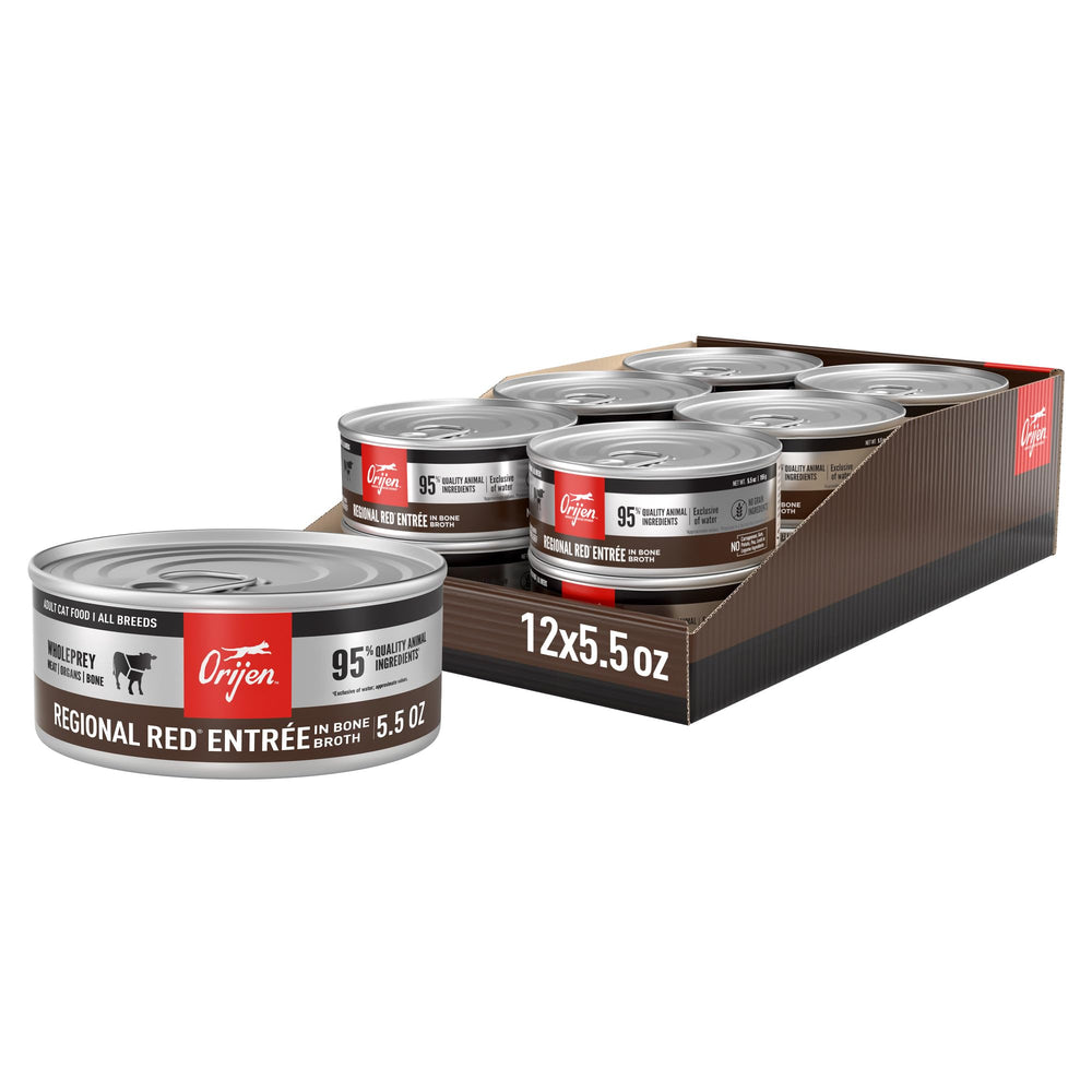 ORIJEN Pate Premium Regional Rojo Entrada, lata visible, porciones jugosas para gatos, favorece hidratación y proteína.
