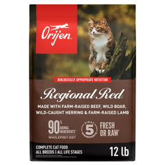 ORIJEN Regional Red, alimento seco para gatos, bolsa de 12 lb con proteína de alta calidad.