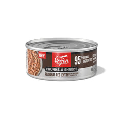 ORIJEN Regional Red Entrée: primeros trozos y hebras visibles para estimular el apetito.
