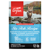 ORIJEN Seis Pescados, bolsa de 12 lb, proteína alta para gatos activos.