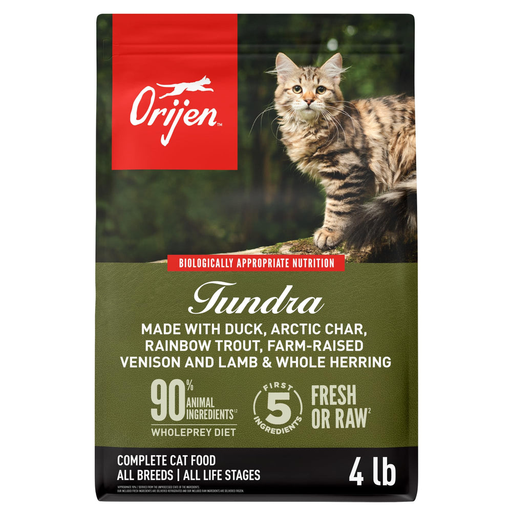 ORIJEN TUNDRA saco 4 lb con croquetas proteicas para gatos activos.