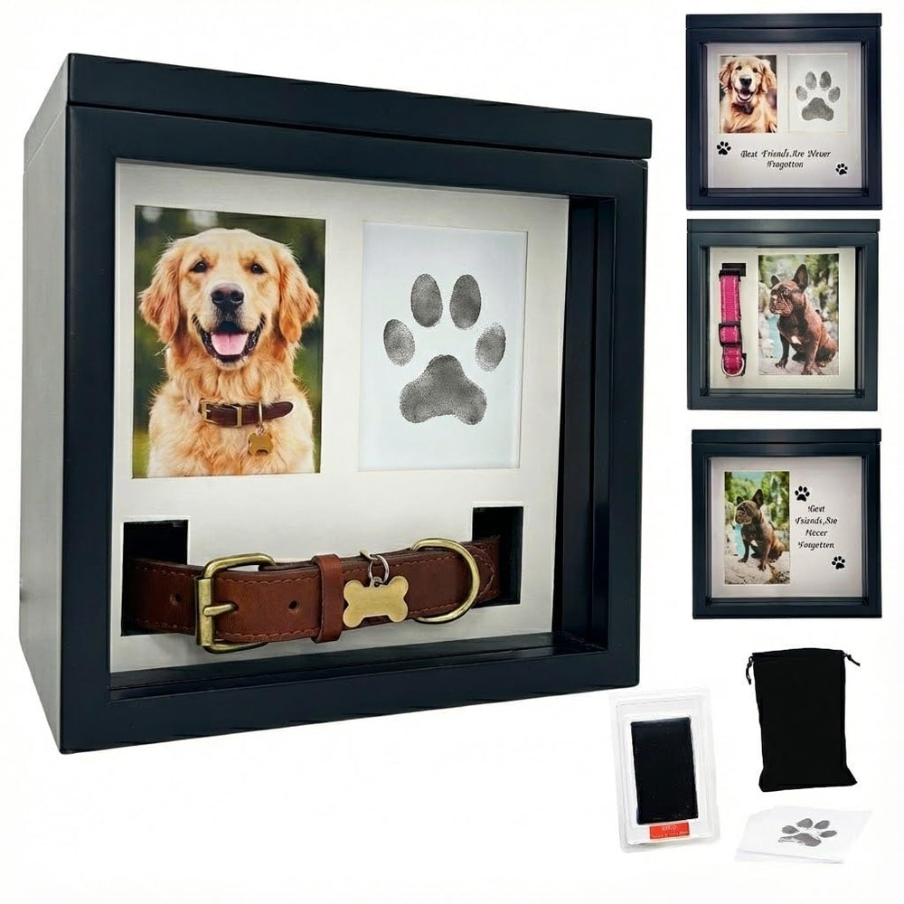 Urna OtterPets para perro con cuatro exhibiciones en negro
