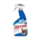 OUT! eliminador de manchas y olores para mascotas en botella, ideal para alfombras.