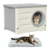 Casa exterior para gatos HDPE con puerta redonda: refugio seguro para varios felinos.