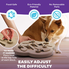 Outward Hound Dog Hide N' Slide: perro explorando el puzzle para mantenerlo activo.