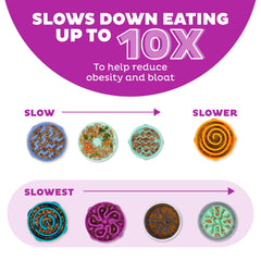 Capacidad de dos tazas del Outward Hound Fun Feeder Slo Bowl para comidas completas.