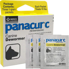 Panacur C, empaque exterior, tres paquetes de 1 g, dosis conveniente para perros.