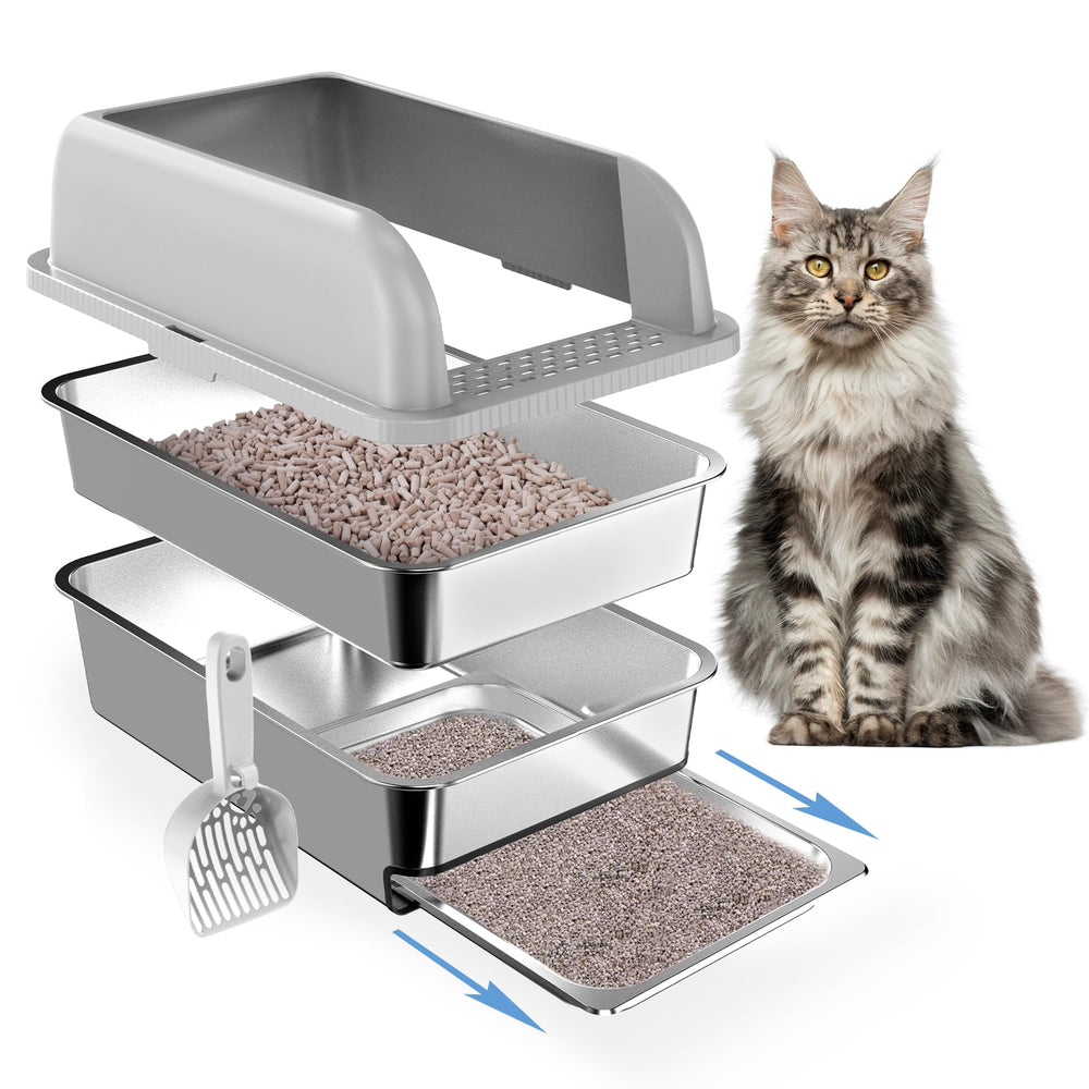 Paw Libero: caja de arena acero inoxidable con tapa alta para mayor contención.