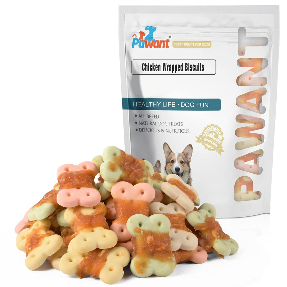 Pawant galletas de pollo envueltas, snack para perros pequeños, primer plano del producto