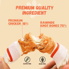 Pawmate hueso envuelto en pollo, primer plano con textura crujiente.