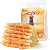Pawmate palitos bacalao envueltos pollo: snack sabroso para entrenamiento diario.