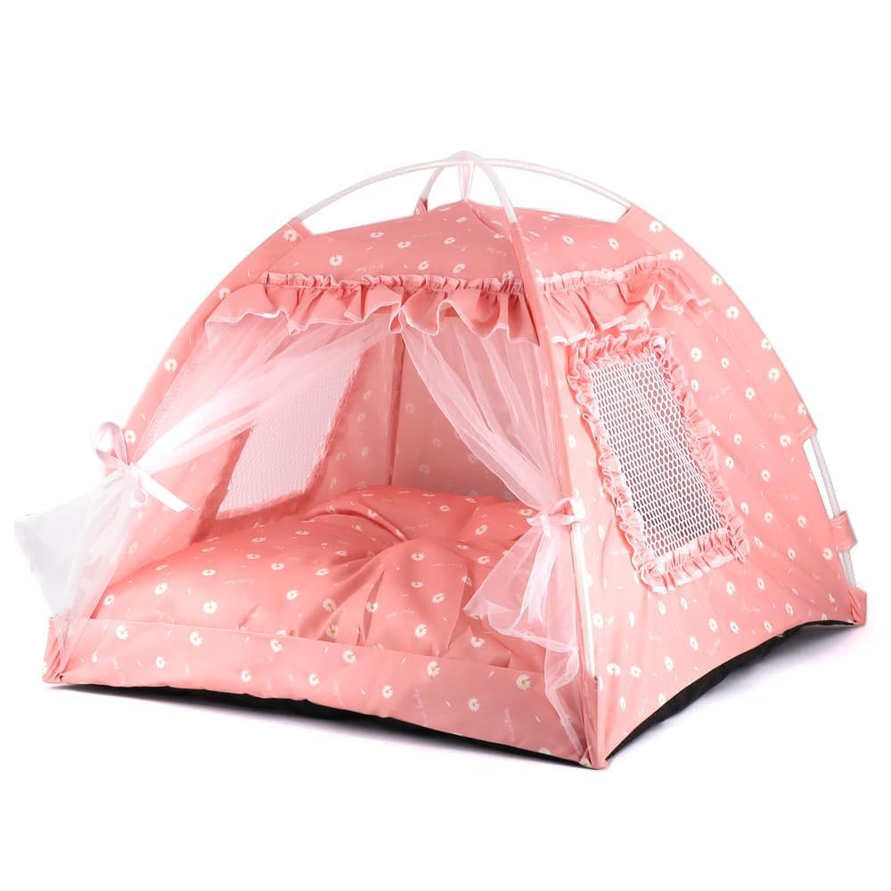 Pawstrip casa tent rosa para perro y gato en interiores, refugio cómodo y seguro para descansar.