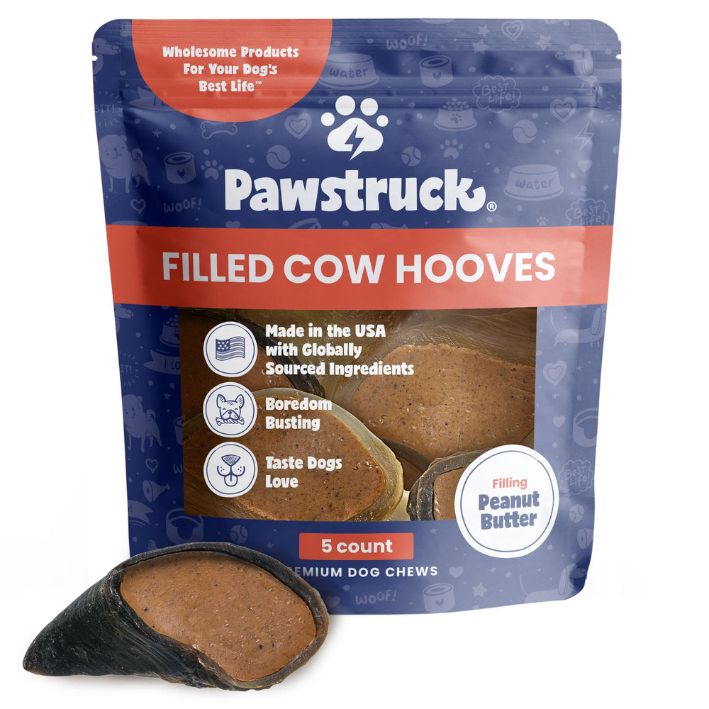 Pawstruck pezuñas de vaca rellenas mantequilla cacahuate, snack dental duradero para perros.