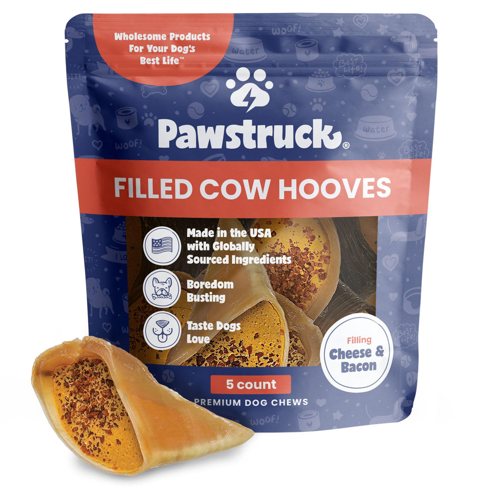 Pawstruck pezuñas de vaca rellenas de queso y tocino: masticación prolongada para perros
