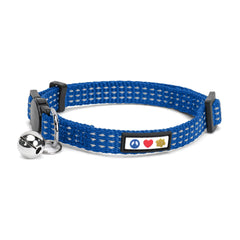 Pawtitas collar azul reflectante para gatos, mejora visibilidad nocturna.