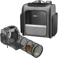Pawtners Mochila para gato con tunel juego desmontable para aventuras seguras.