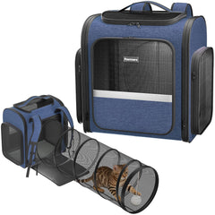 Pawtners transportín para gato con tunel desplegable, ofrece espacio para jugar y descansar.