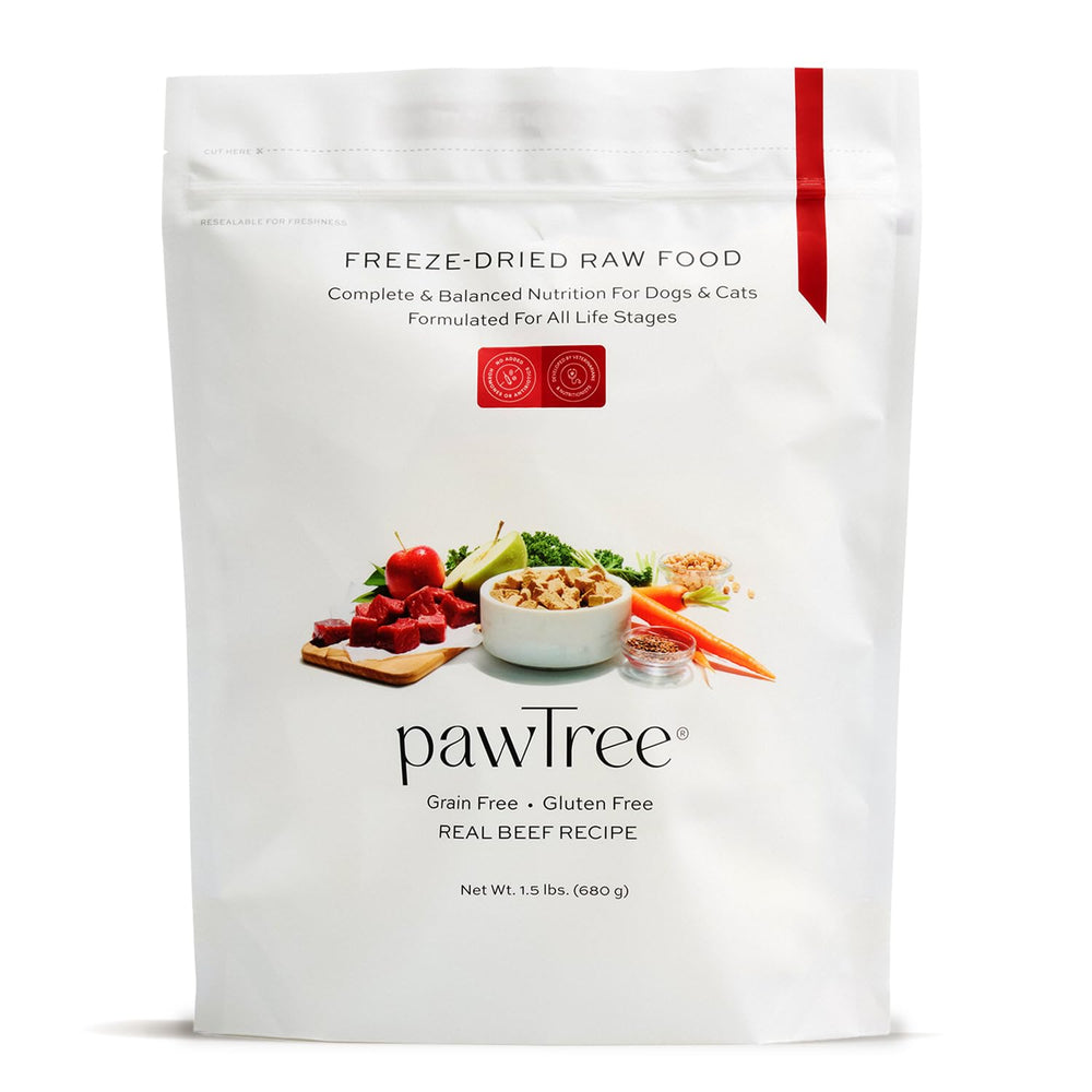 pawTree ternera cruda liofilizada, empaque práctico para dieta diaria sin desorden