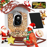 PeckCam alimentador de aves con cámara 2K en vista frontal para observar aves en vivo.