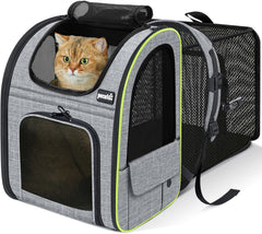 Pecute Mochila para gatos expandible, panel trasero ofrece espacio extra para descansar.
