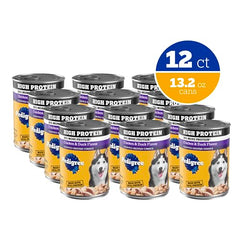 Pedigree alimento húmedo de alta proteína, perro comiendo feliz, sabor real