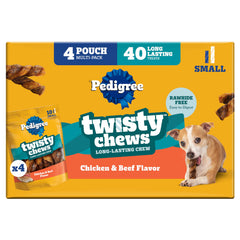 Pedigree Twisty Chews: empaque 4 paquetes, snack prolongado para perros.