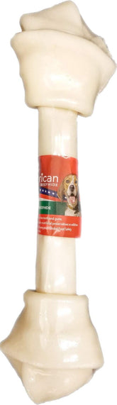 Pet Factory American Beefhide 12-inch knotted bone dog chew for long-lasting chewing.