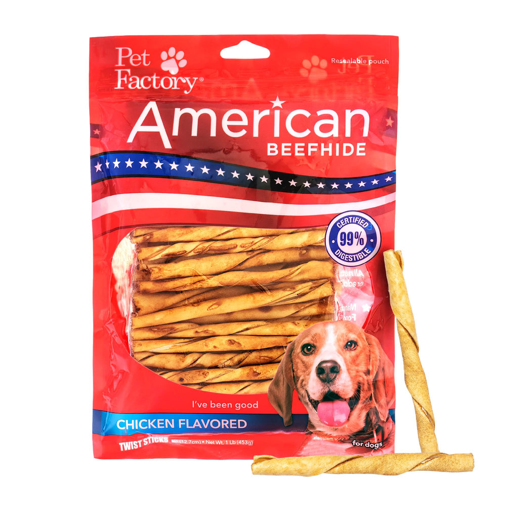 Pet Factory palitos de piel de res americana, envase de 5 pulgadas, ideal para masticación dental.