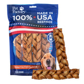 Pet Factory piel de res trenzada, 7 pulgadas, sabor mantequilla de maní; ideal para masticar.