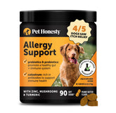 Gomitas Pet Honesty para alergias, frasco visible, alivio suave para piel y picores estacionales.