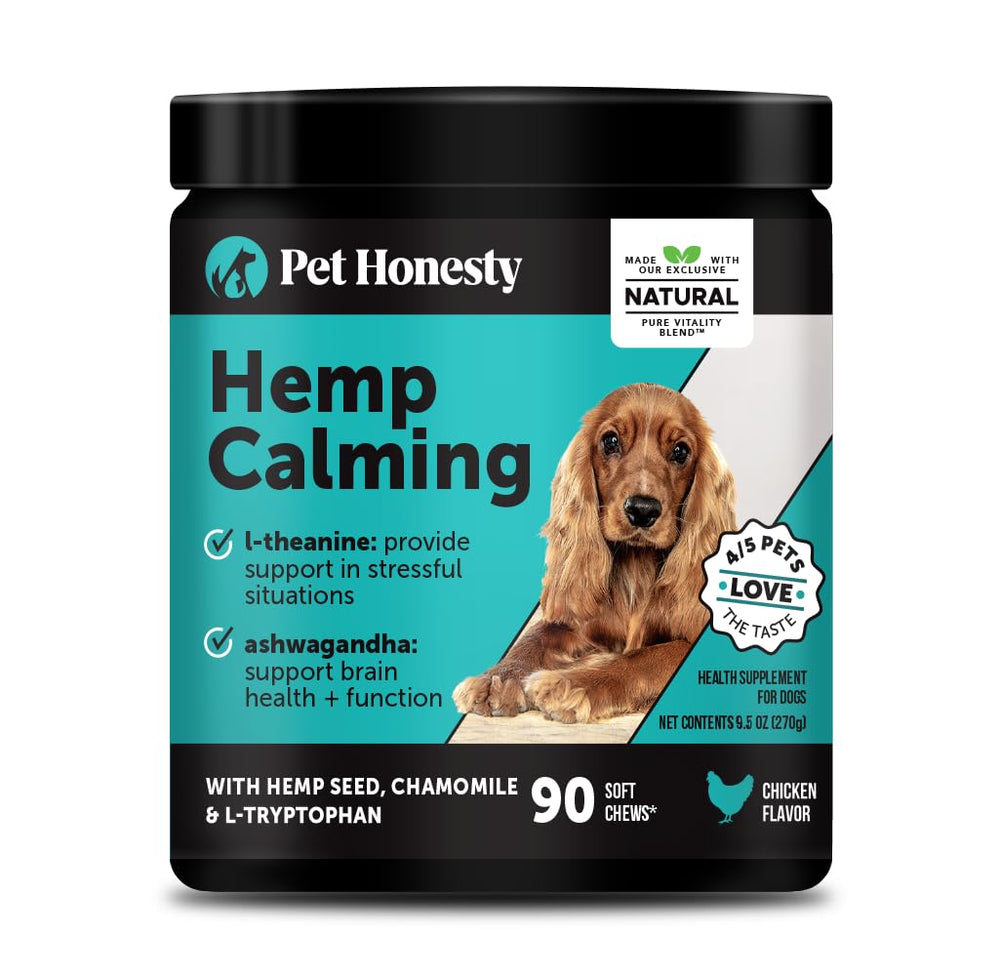 Pet Honesty: bote de gomitas calmantes para perros, apoyo suave al estrés.