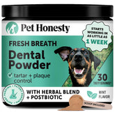 Envase práctico de Pet Honesty Dental Powder para uso diario.