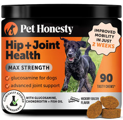 Pet Honesty Hip & Joint Health Max Strength en bote, soporte para movilidad en perros.